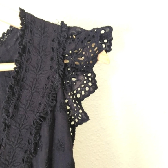 ulla johnson marjorie black noir eyelet lace mid dress - Picture 5 of 14